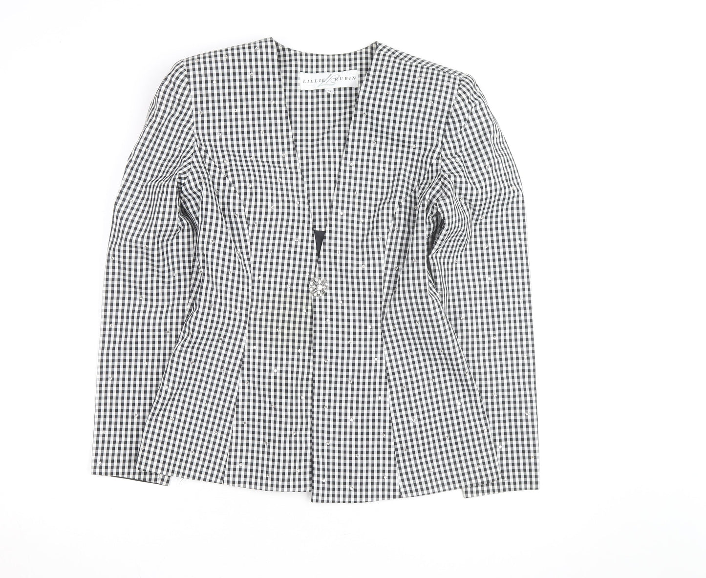 Lillie Rubin Women's Black Check Fitted Blazer Size 10 Vintage Classic