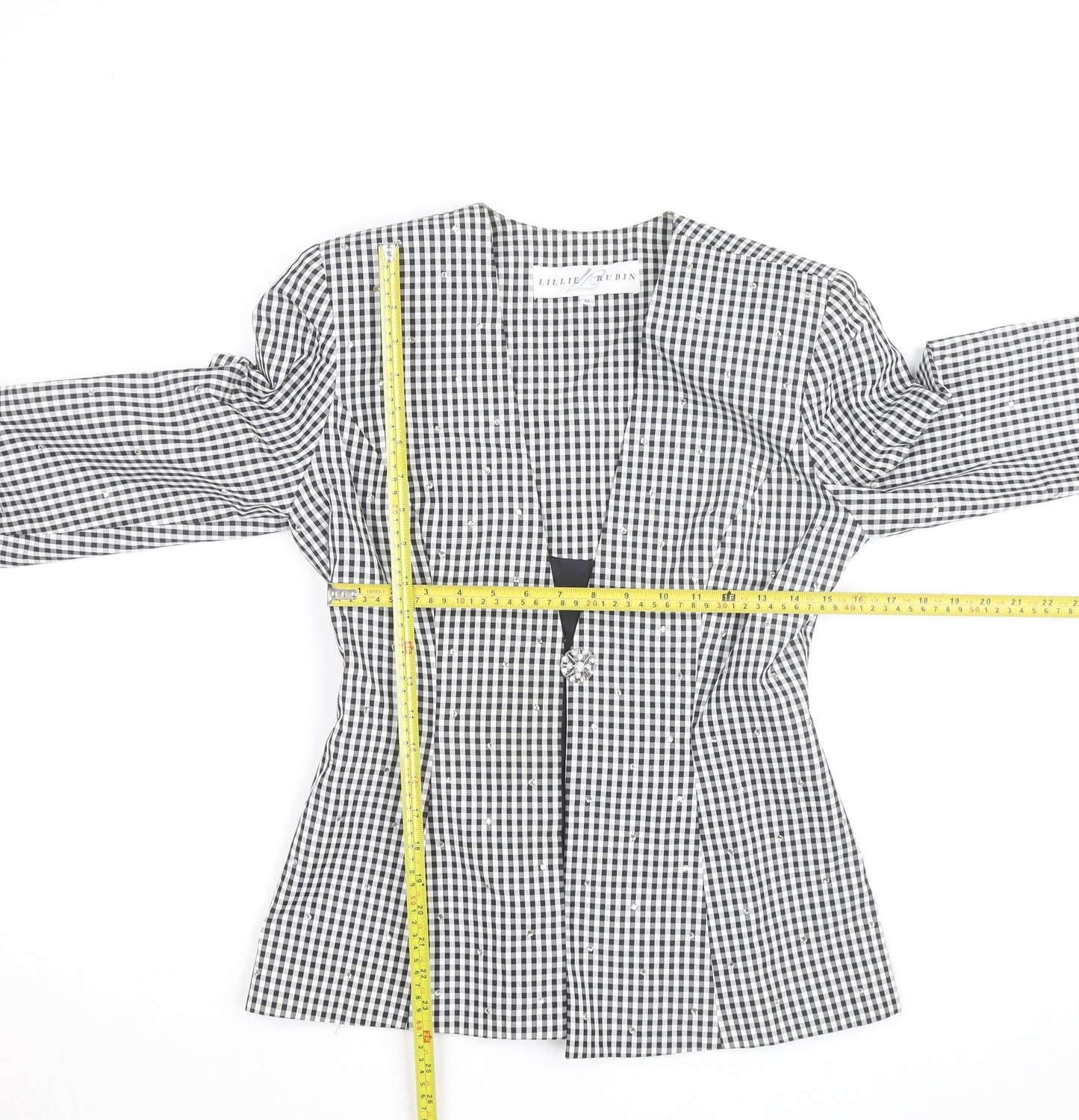 Lillie Rubin Women's Black Check Fitted Blazer Size 10 Vintage Classic