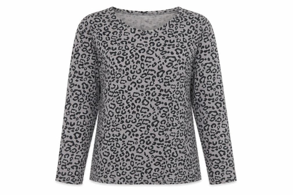 Mudd & Water Women's Grey Animal Print Long Sleeve Cotton Top Size 8