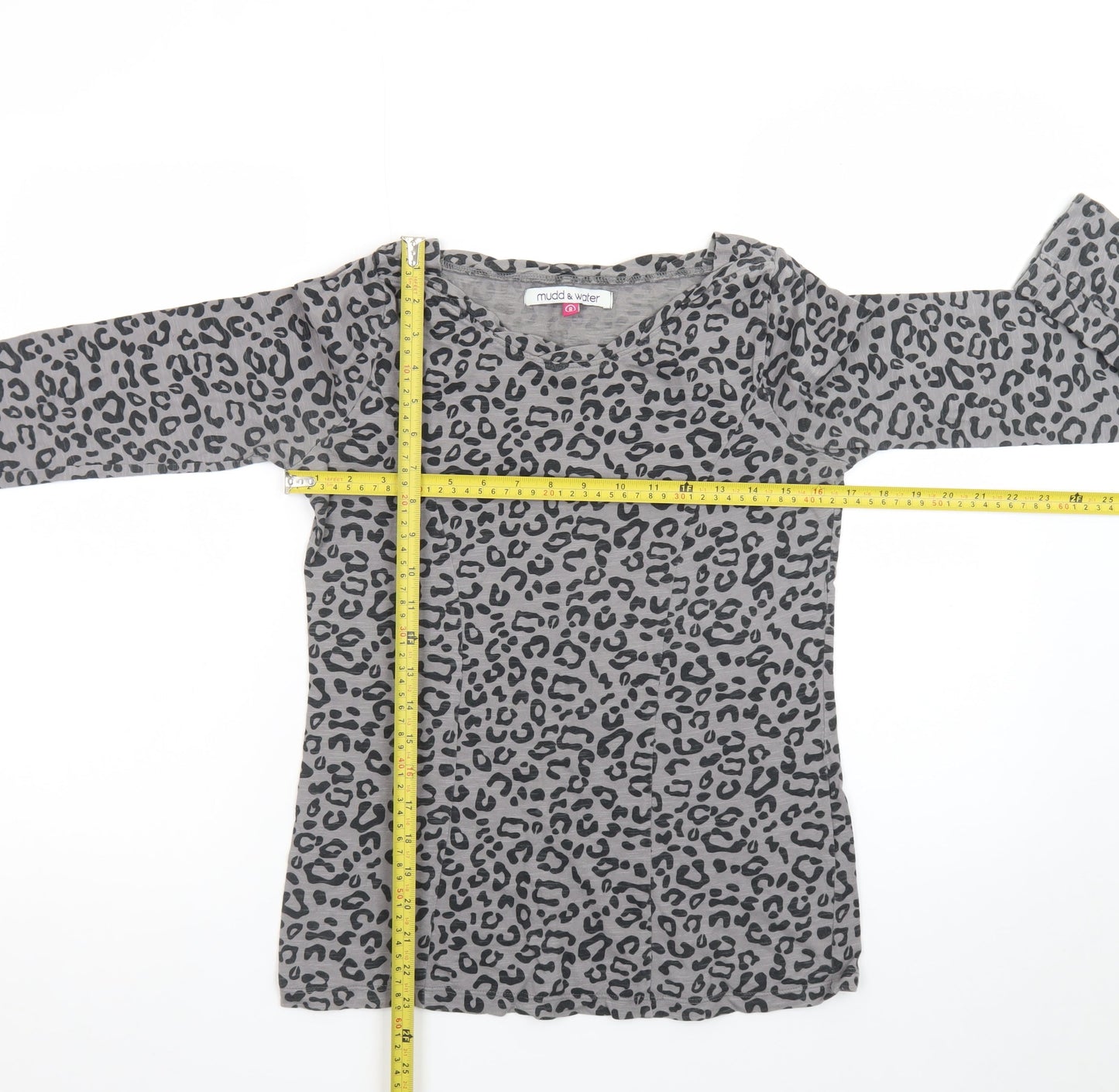 Mudd & Water Women's Grey Animal Print Long Sleeve Cotton Top Size 8