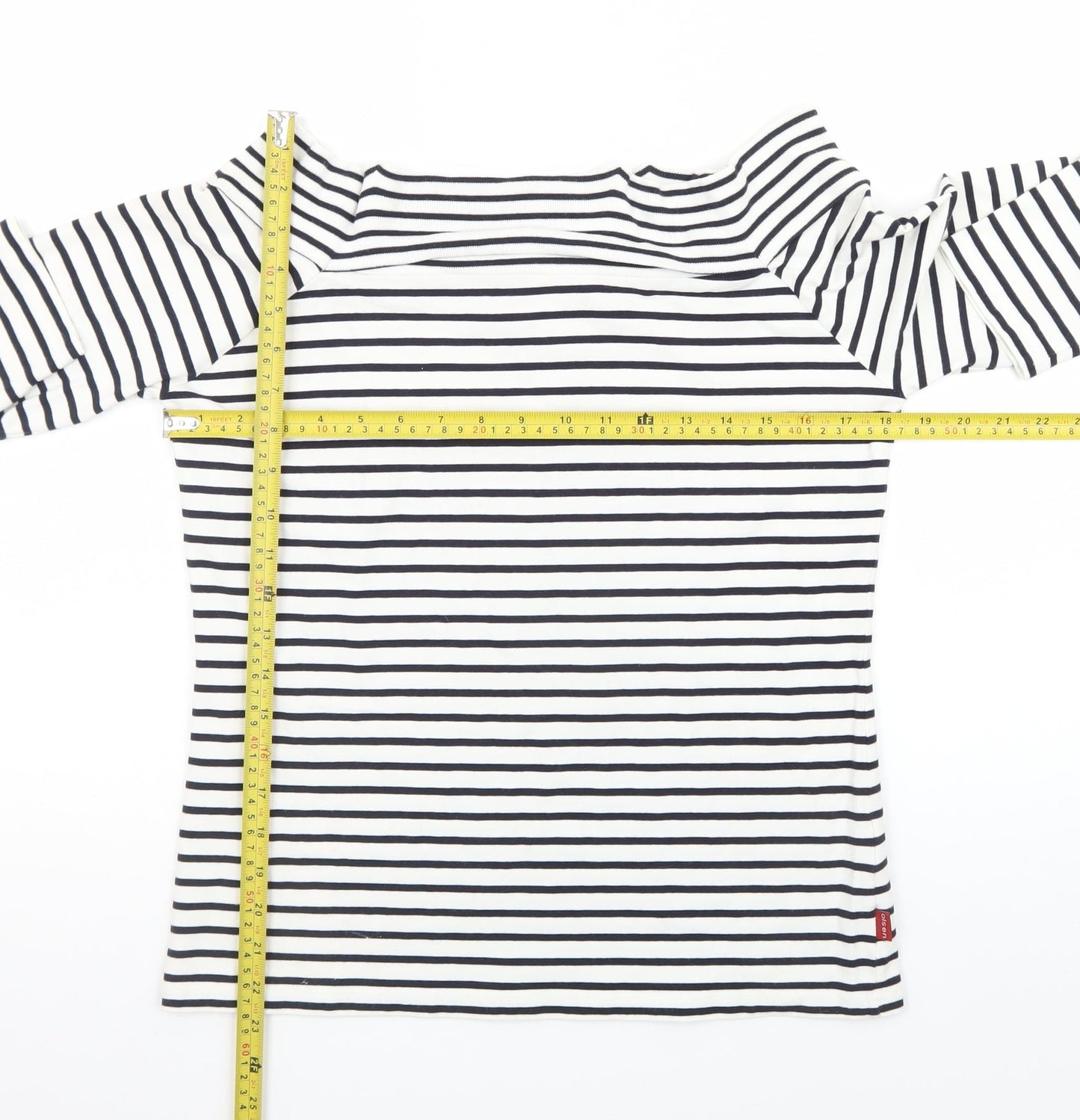 Olsen Womens White Striped Boat Neck 3/4 Sleeve Cotton Modal Top Size 16