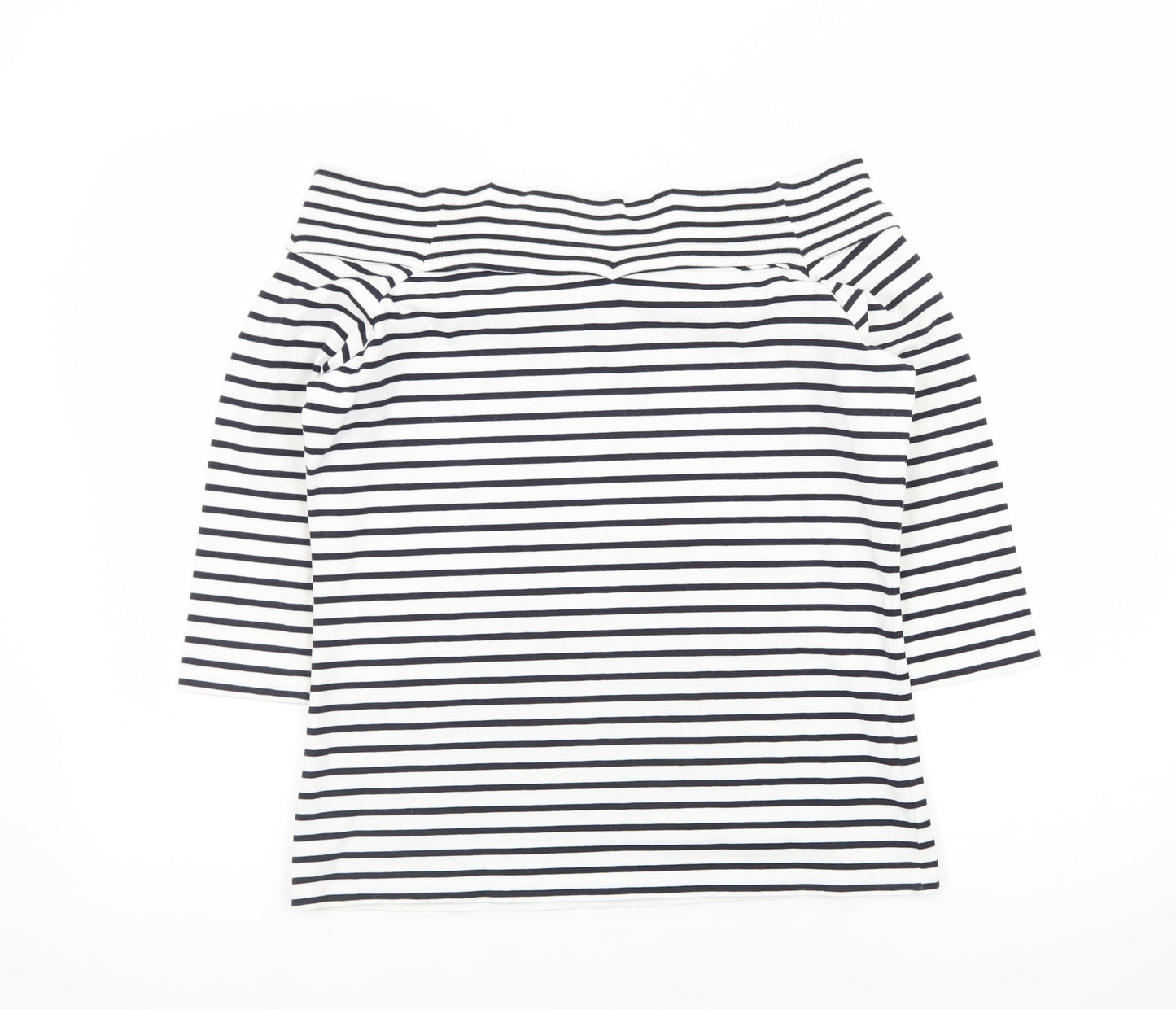 Olsen Womens White Striped Boat Neck 3/4 Sleeve Cotton Modal Top Size 16