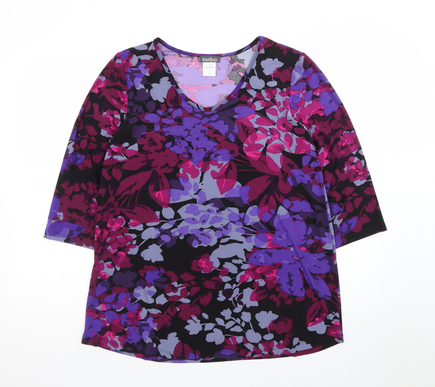 Kim & Co Women’s Multicoloured Floral Tunic Top Size L 3/4 Sleeve