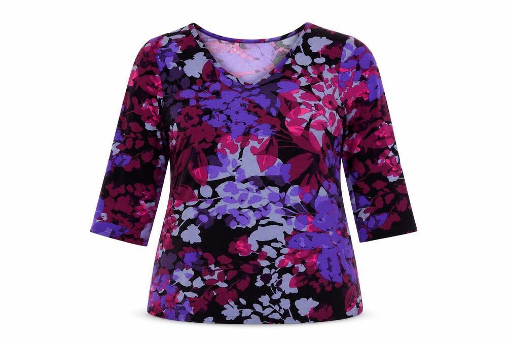 Kim & Co Women’s Multicoloured Floral Tunic Top Size L 3/4 Sleeve