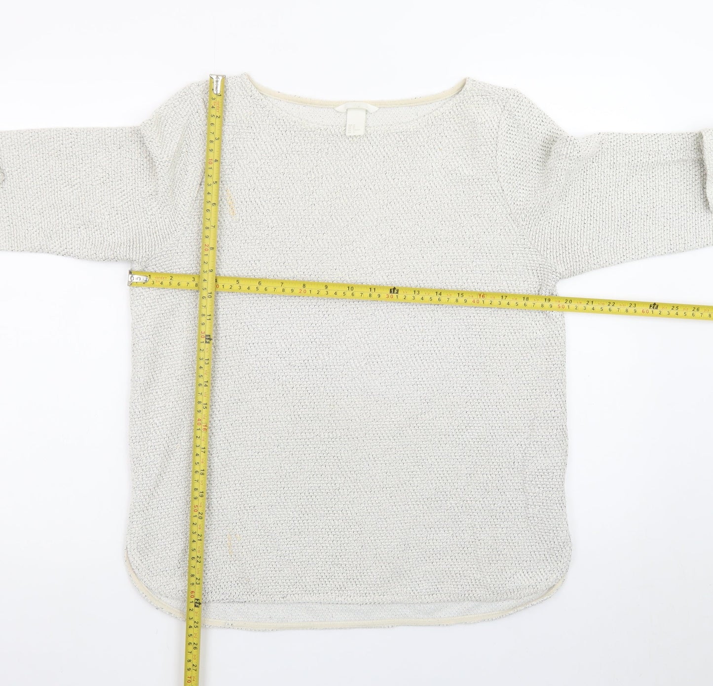 H&M Women Beige Cotton Knit Long Sleeve Pullover Top Size 12