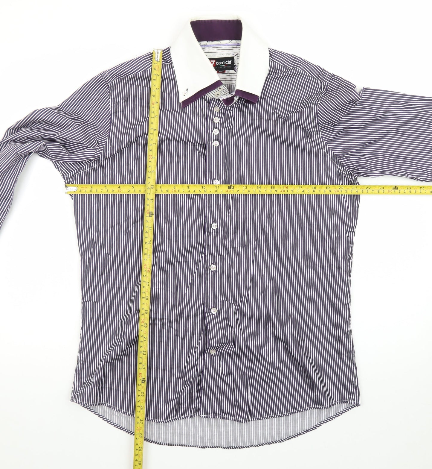 7camicie Men's Blue White Striped Slim Fit Dress Shirt L