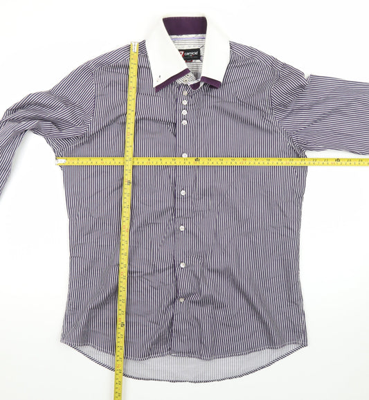 7camicie Men's Blue White Striped Slim Fit Dress Shirt L