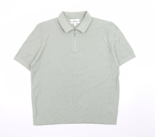Marks and Spencer Men's Green Cotton Polo Shirt XL 1/4 Zip Knit