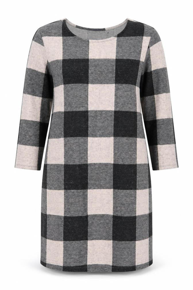 Marks and Spencer Women Grey Check Shift Dress Size 16 3/4 Sleeve
