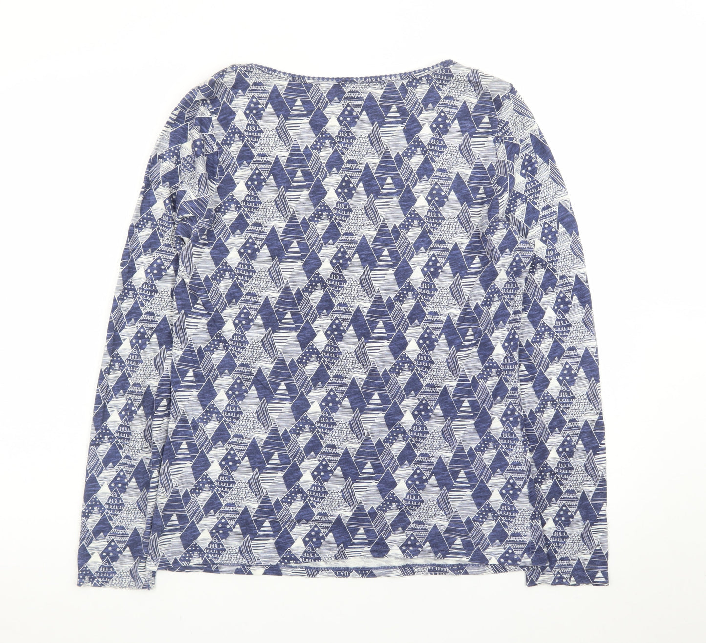 Mantaray Women's Blue Geometric Long Sleeve Cotton T-Shirt Size 14