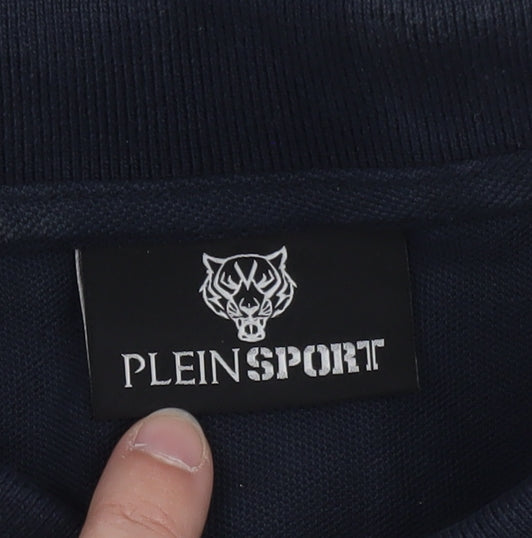 Plein Sport Men's Navy Blue Polo Shirt Size 2XL Cotton Classic Fit