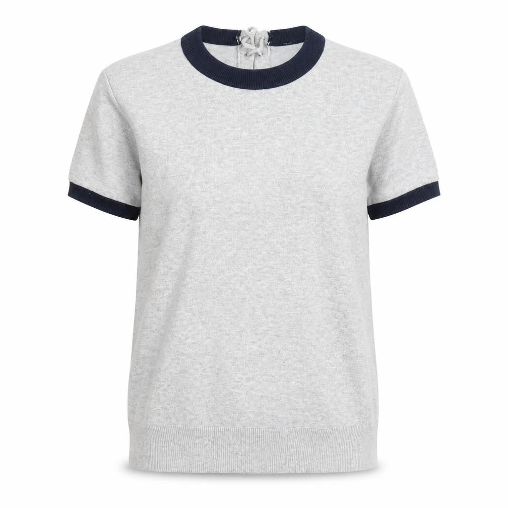 GG5 Womens Grey Ringer Knit Lace-Up Back Short Sleeve T-Shirt M