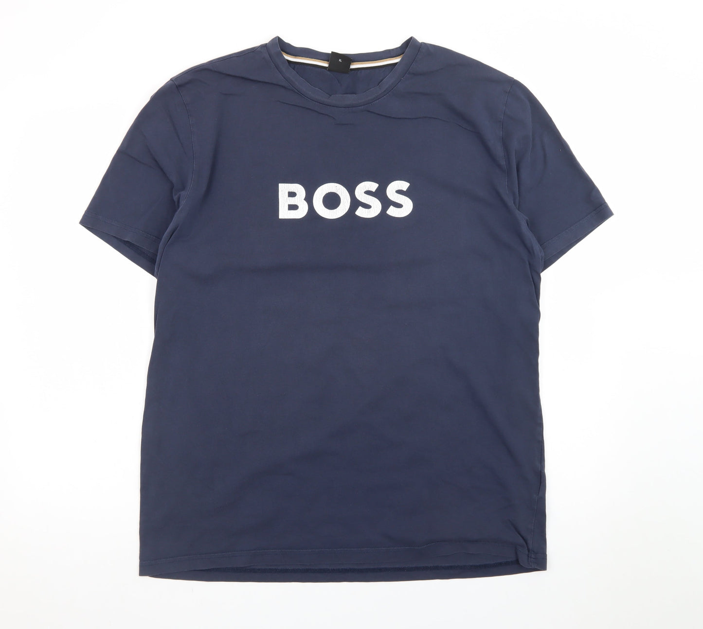 BOSS Men's Blue XL Crew Neck Cotton Logo T-Shirt