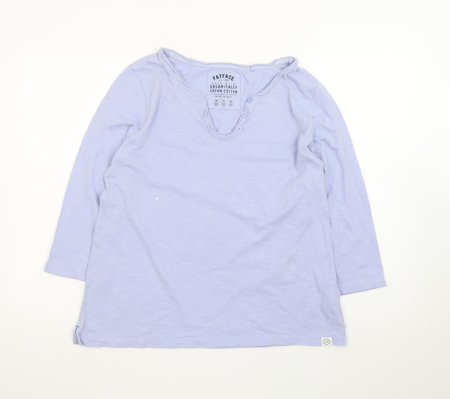 FatFace Womens Purple Henley 3/4 Sleeve Cotton T-Shirt Size 12