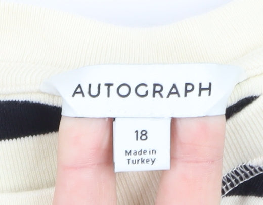 Marks and Spencer Women’s Black Striped Long Sleeve Cotton T-Shirt Size 18