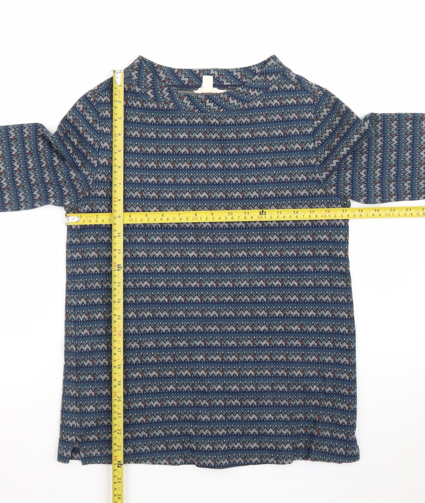 Seasalt Cornwall Women's Blue Fair Isle Organic Cotton Long Sleeve Top Size 8
