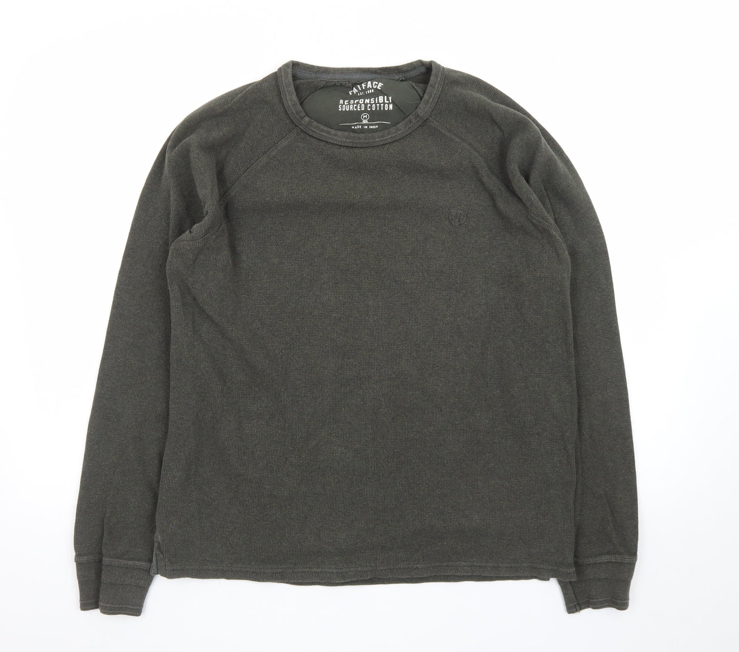 FatFace Men's Green Long Sleeve Regular Fit Cotton T-Shirt Size M