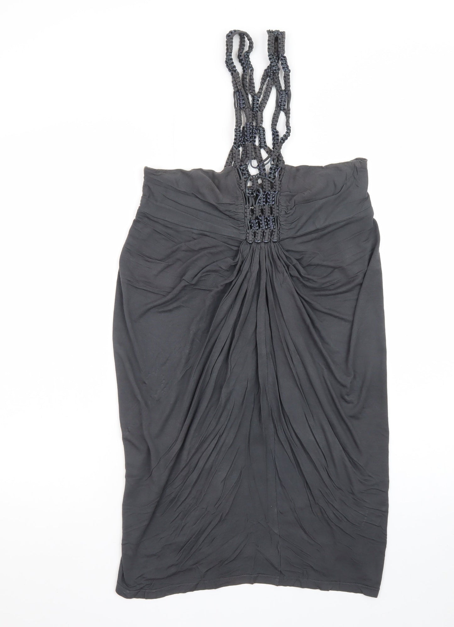 Warehouse Women's Black Size 10 Beaded Ruched Slip Dress