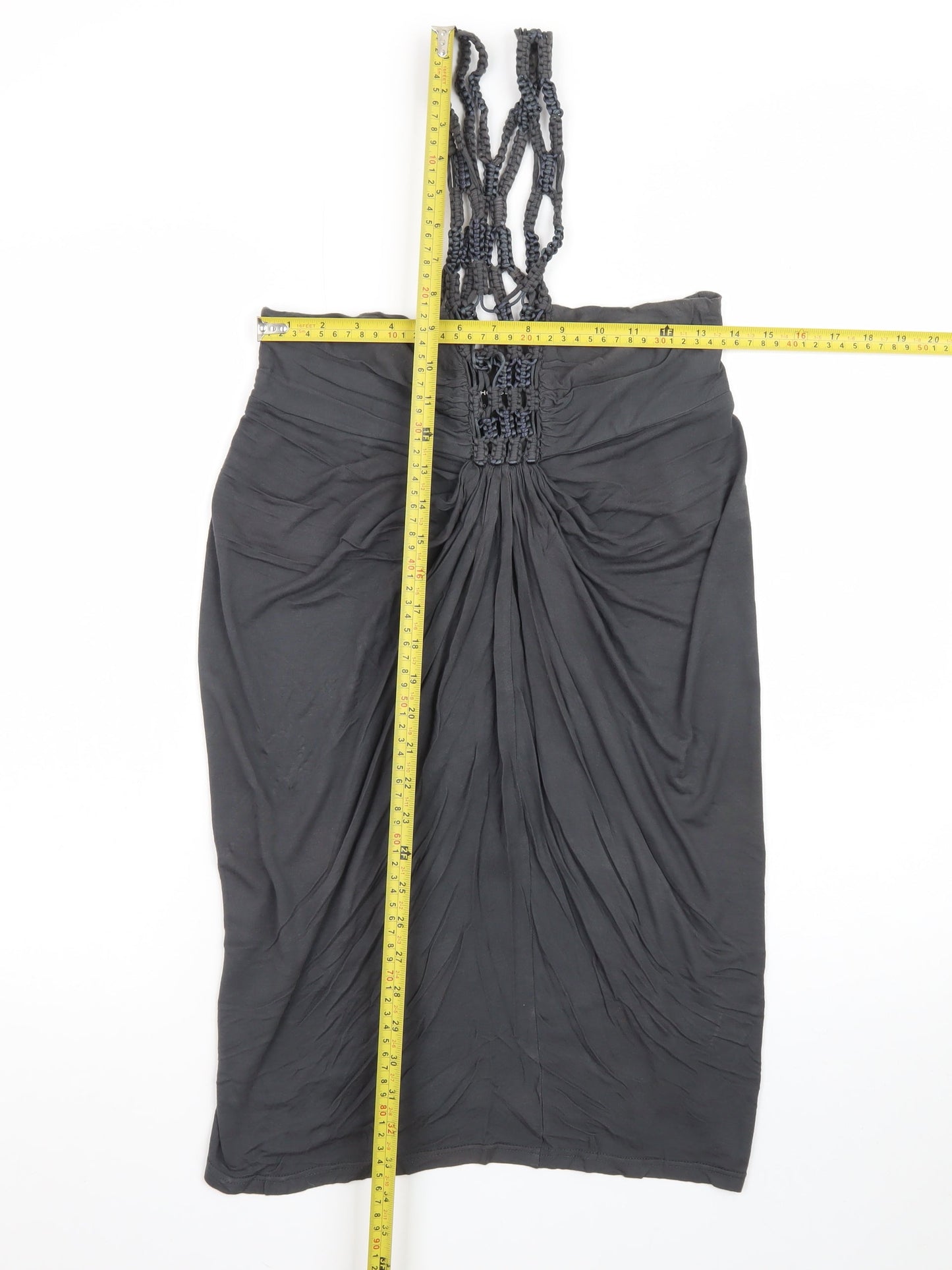 Warehouse Women's Black Size 10 Beaded Ruched Slip Dress