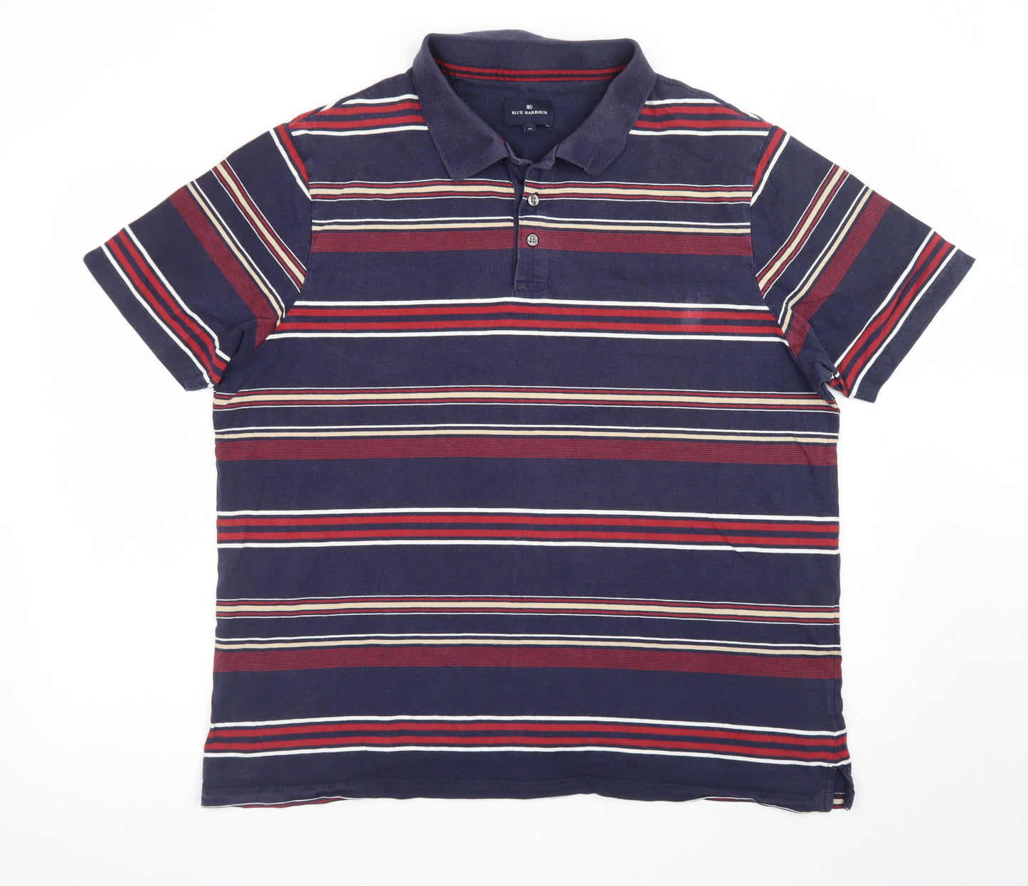Marks and Spencer Blue Harbour Men's Blue Striped Cotton Polo Shirt XL
