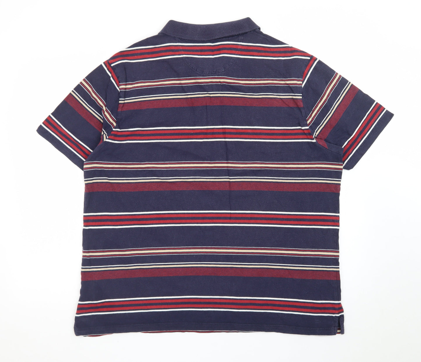 Marks and Spencer Blue Harbour Men's Blue Striped Cotton Polo Shirt XL