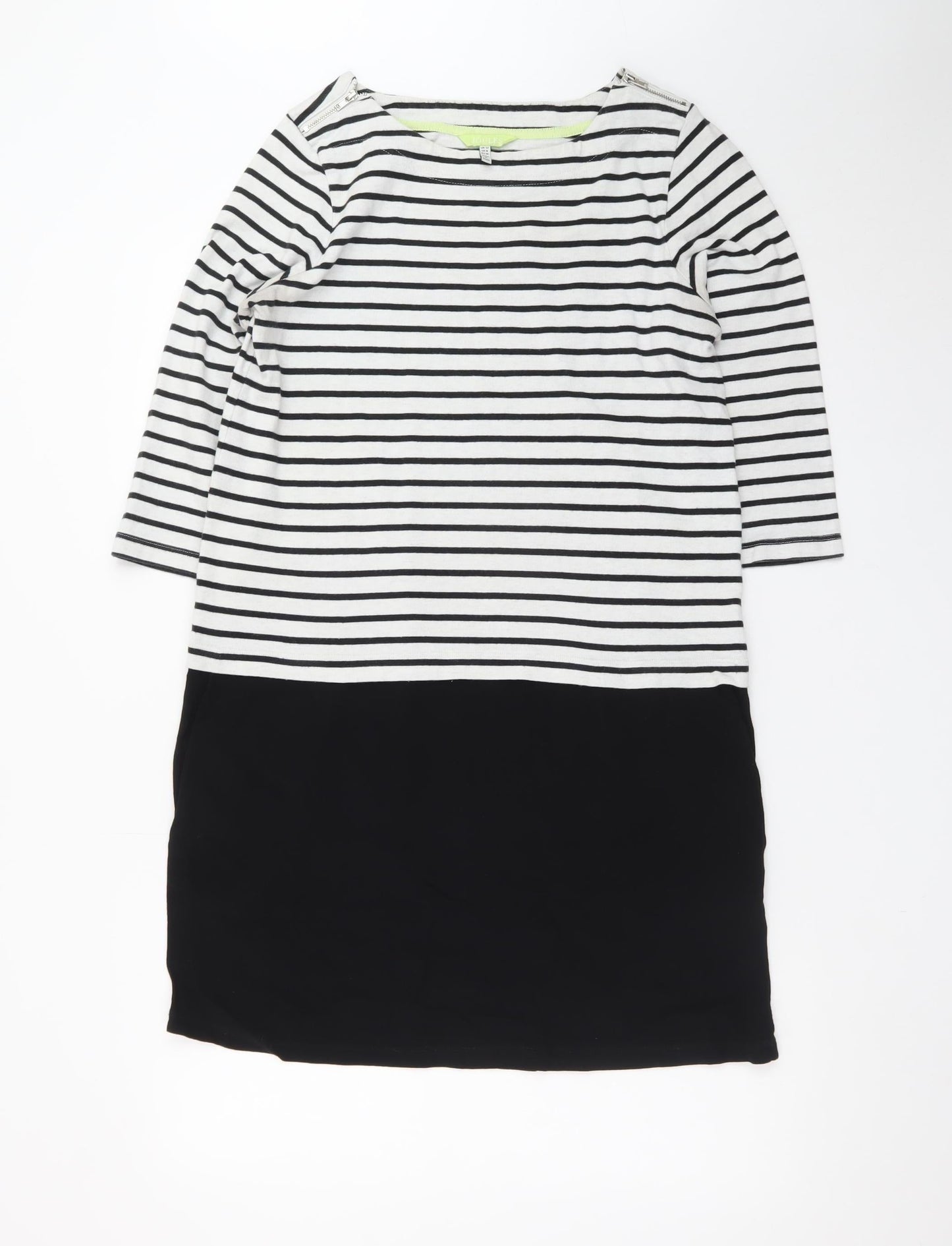 Joules Womens Black White Stripe Shift Dress UK 12 3/4 Sleeve