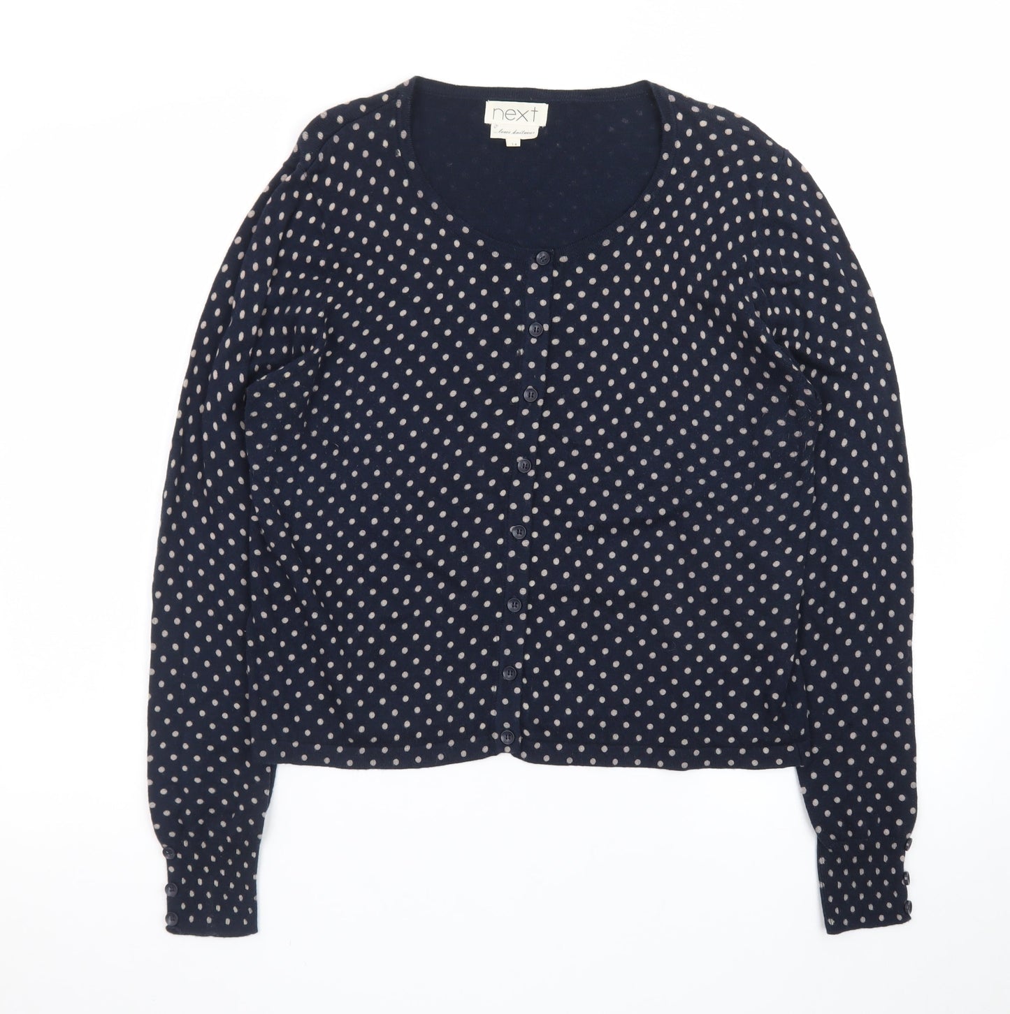 Next Women Blue Polka Dot Cardigan Size 14 Round Neck Knitwear