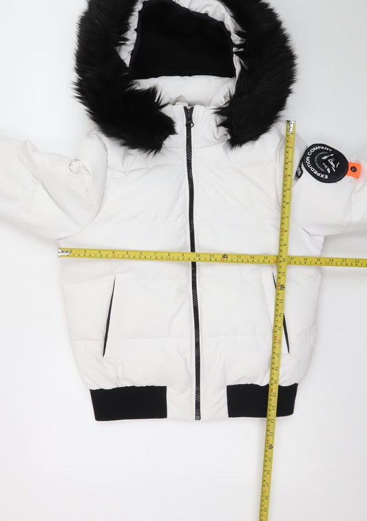 Superdry Women White Puffer Jacket UK 10 Faux Fur Hooded Everest Style