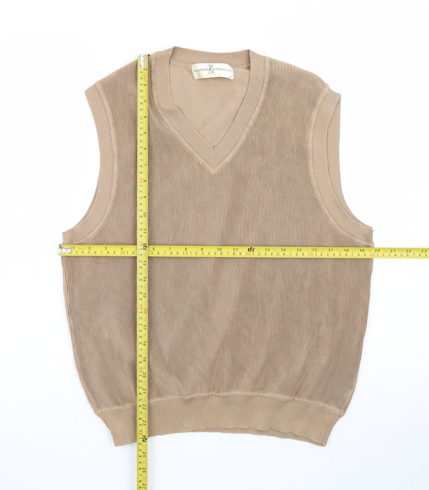 Fairway & Greene Men's Beige Cotton V-Neck Golf Vest L