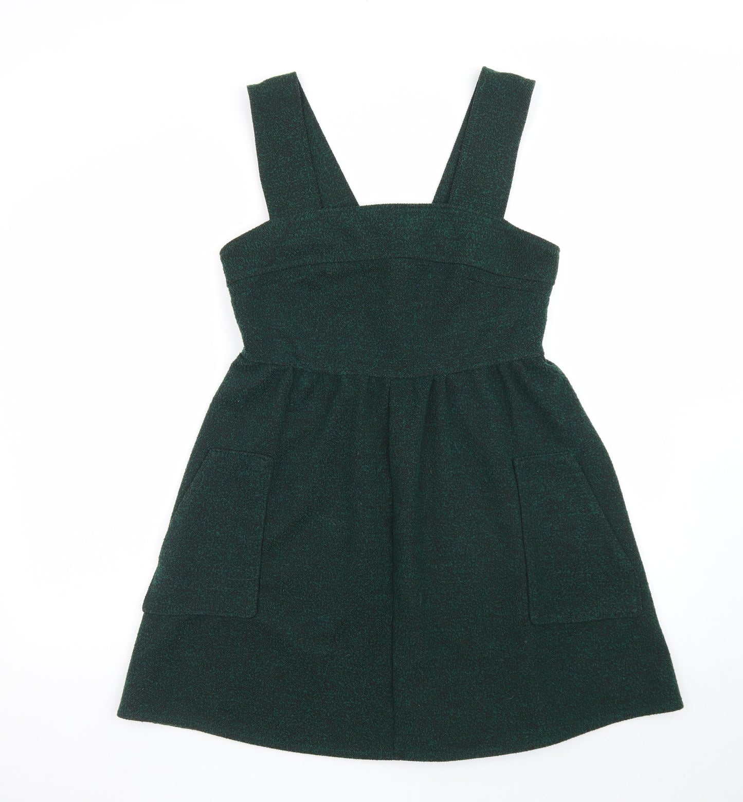 Topshop Women Green Size 12 Pinafore Dress with Pockets