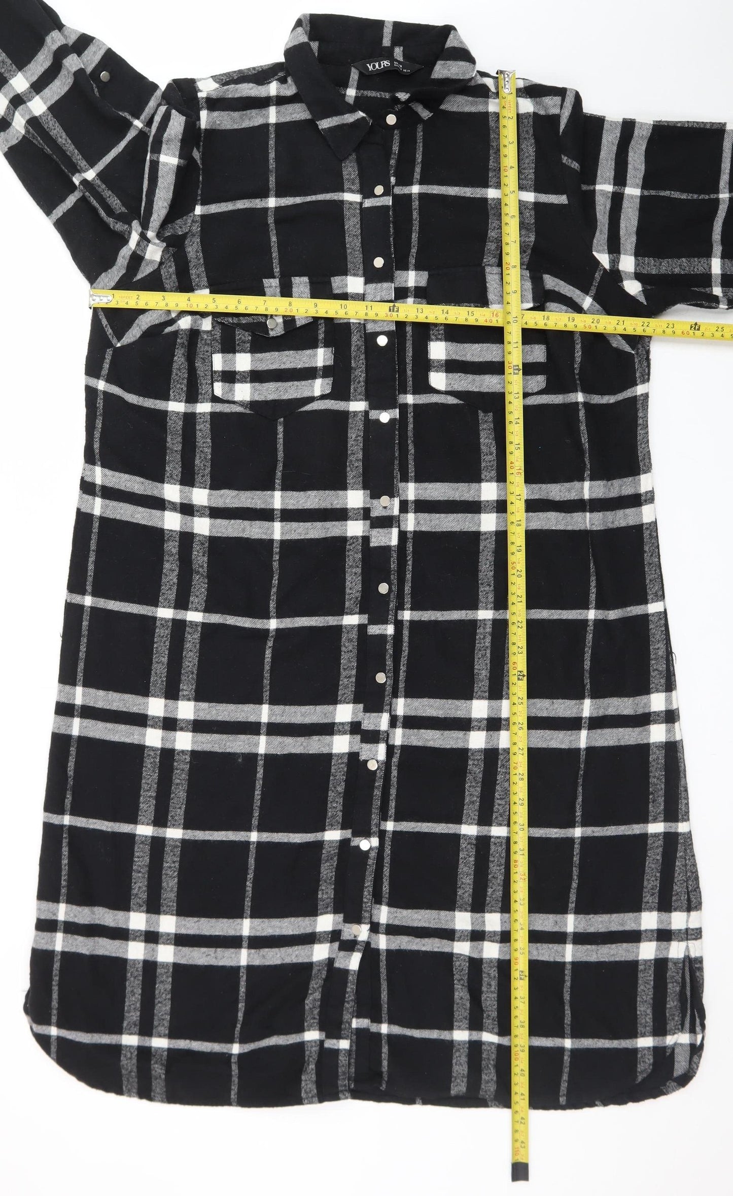 Yours Women’s Black Check Long Sleeve Shirt Dress Size 18
