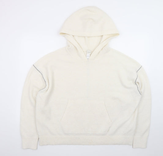 Calvin Klein Women Ivory Wool Blend Hooded Pullover Jumper Size S
