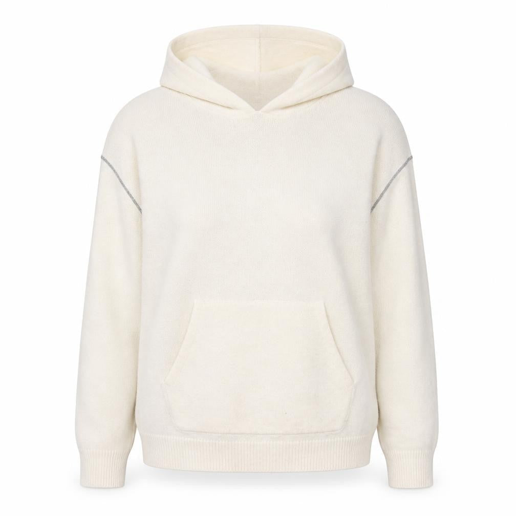 Calvin Klein Women Ivory Wool Blend Hooded Pullover Jumper Size S