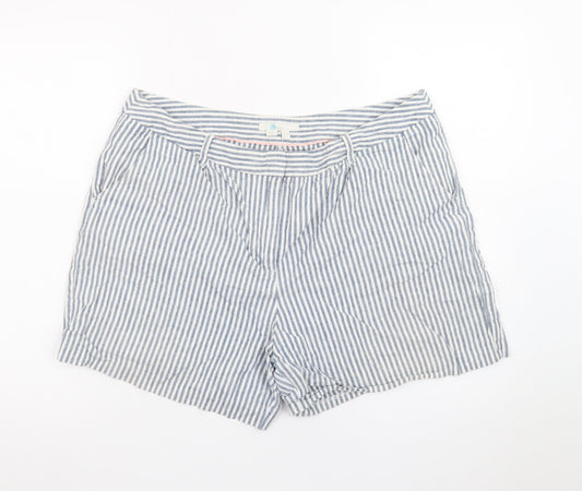 Boden Women Blue Striped Linen Blend Chino Shorts Size 16