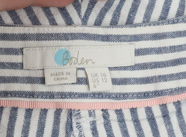Boden Women Blue Striped Linen Blend Chino Shorts Size 16
