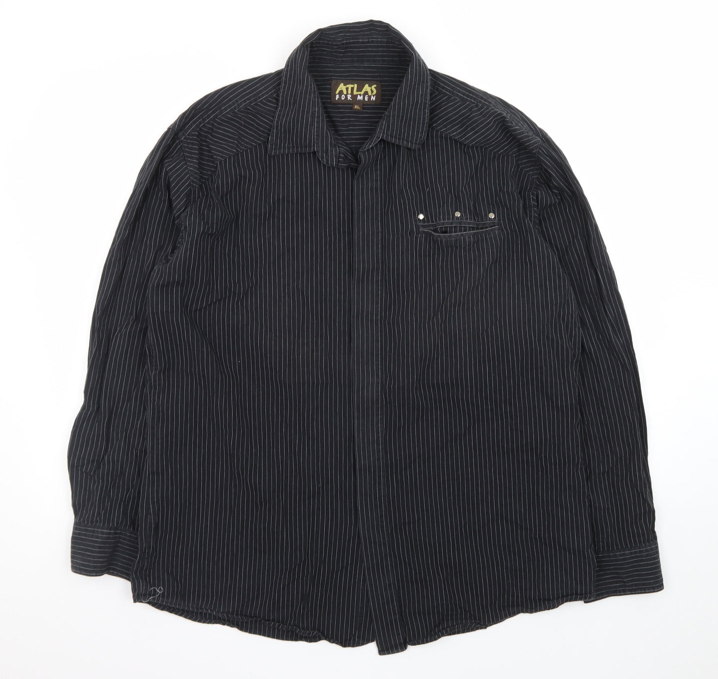 Atlas For Men Black Striped Long Sleeve Button-Up Shirt Size XL