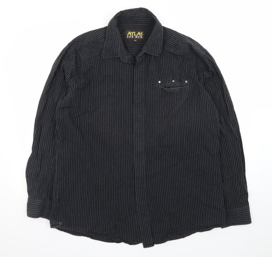 Atlas For Men Black Striped Long Sleeve Button-Up Shirt Size XL