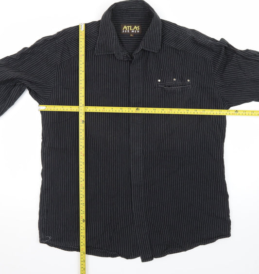 Atlas For Men Black Striped Long Sleeve Button-Up Shirt Size XL