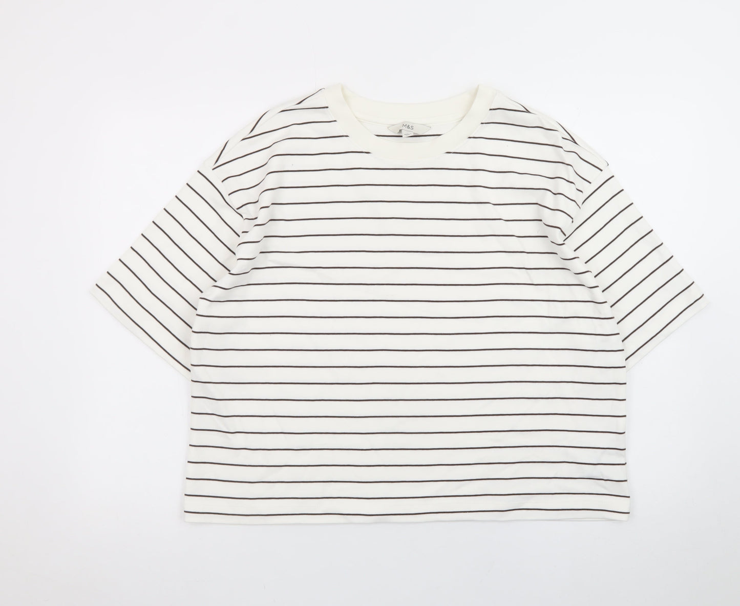 Marks and Spencer Women’s White Striped Cotton T-Shirt Size 14