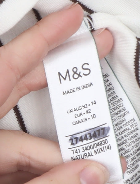 Marks and Spencer Women’s White Striped Cotton T-Shirt Size 14