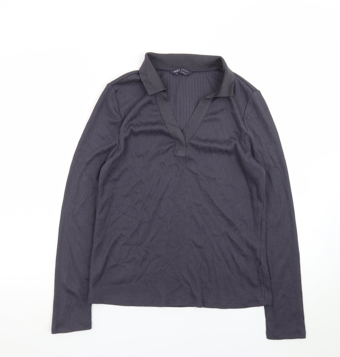 Marks and Spencer Womens Grey Collared Long Sleeve Polo Top Size 10