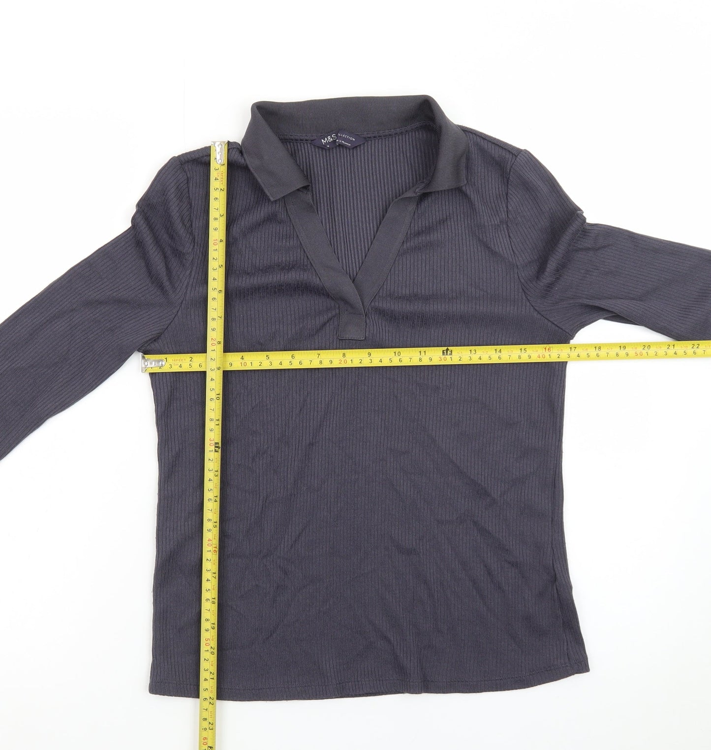 Marks and Spencer Womens Grey Collared Long Sleeve Polo Top Size 10