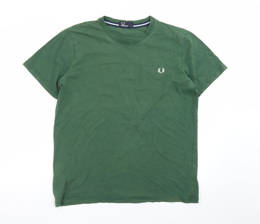Fred Perry Men's Green Cotton Crew Neck Short Sleeve T-Shirt L