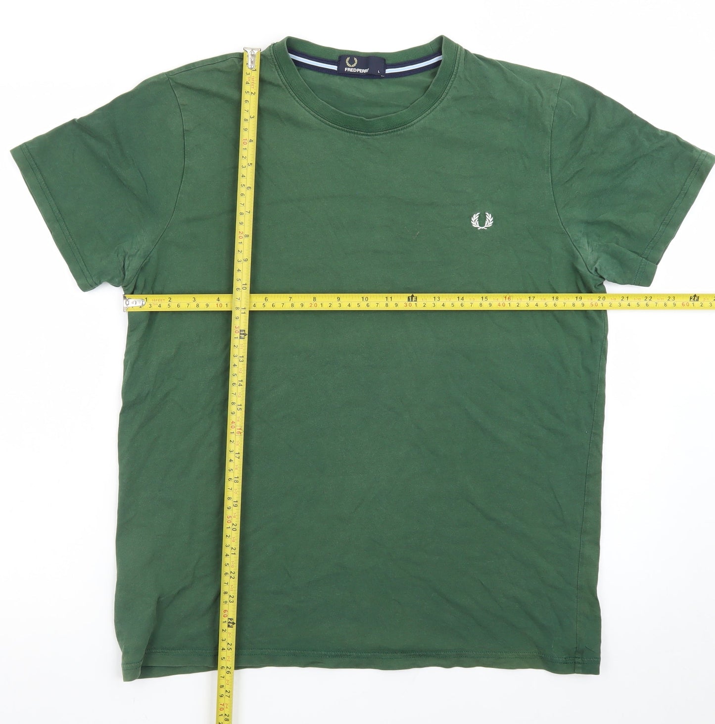 Fred Perry Men's Green Cotton Crew Neck Short Sleeve T-Shirt L