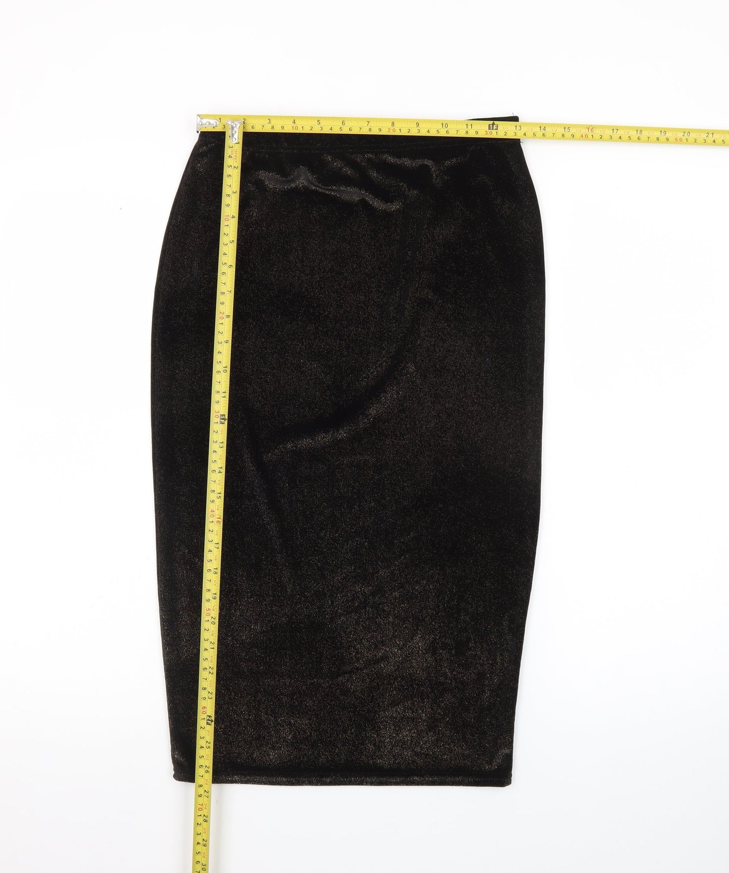 Boohoo Womens Black Size 10 Velvet Midi Pencil Skirt