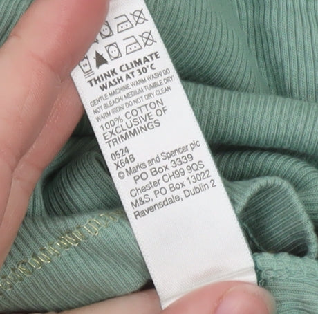 Marks and Spencer Womens Green Cotton Long Sleeve Henley T-Shirt Size 12