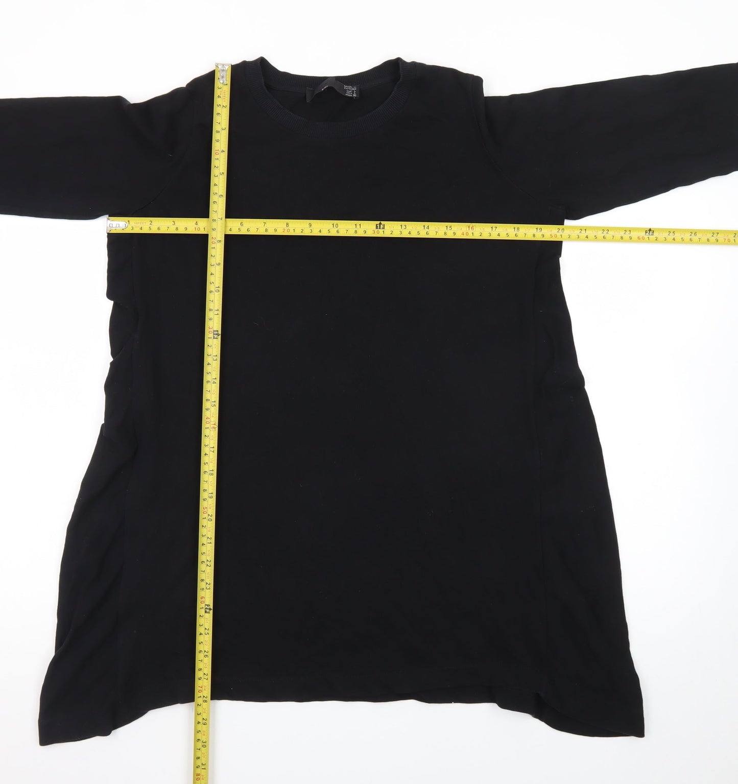 Zara Women’s Black Relaxed 3/4 Sleeve Cotton T-Shirt L