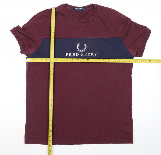 Fred Perry Men's Red Colourblock Logo T-Shirt Size L