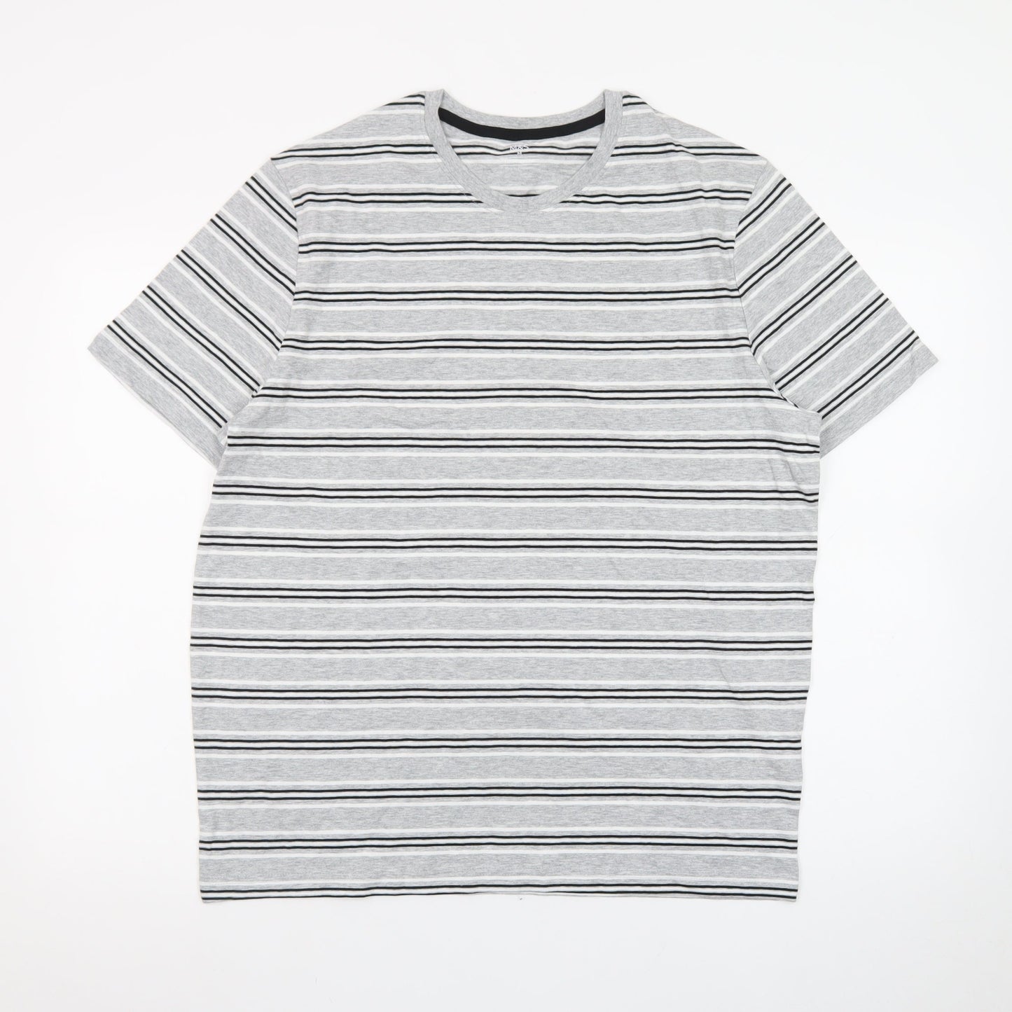 Marks and Spencer Mens Grey Striped Short Sleeve Crew Neck T-Shirt M