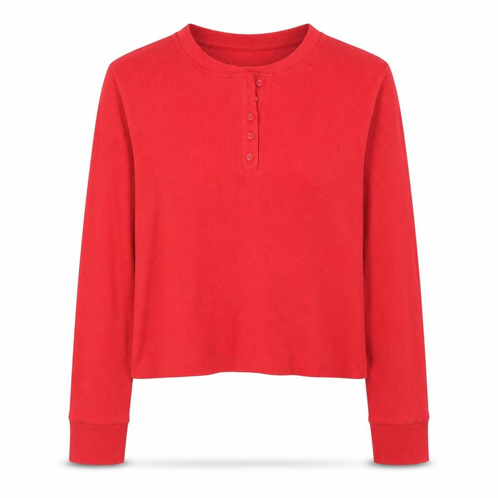 Marks & Spencer Women Red Henley Jumper Size 18 Regular Long Sleeve Cotton Blend